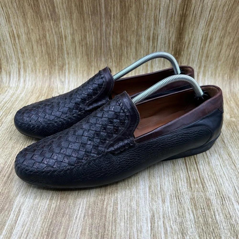 Mezlan Lalo Loafers Men's Size 10 Dark Brown Black Woven Pebbled Leather 6881